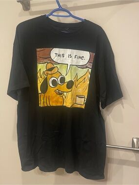 Hot Topic “This Is Fine” Dog Graphic Tee